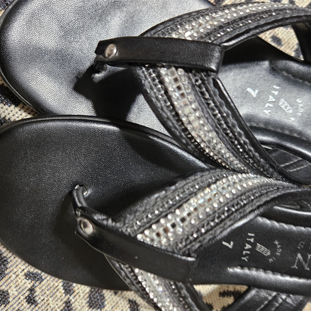 Italian Shoemakers Black Sandals with Silver Accents